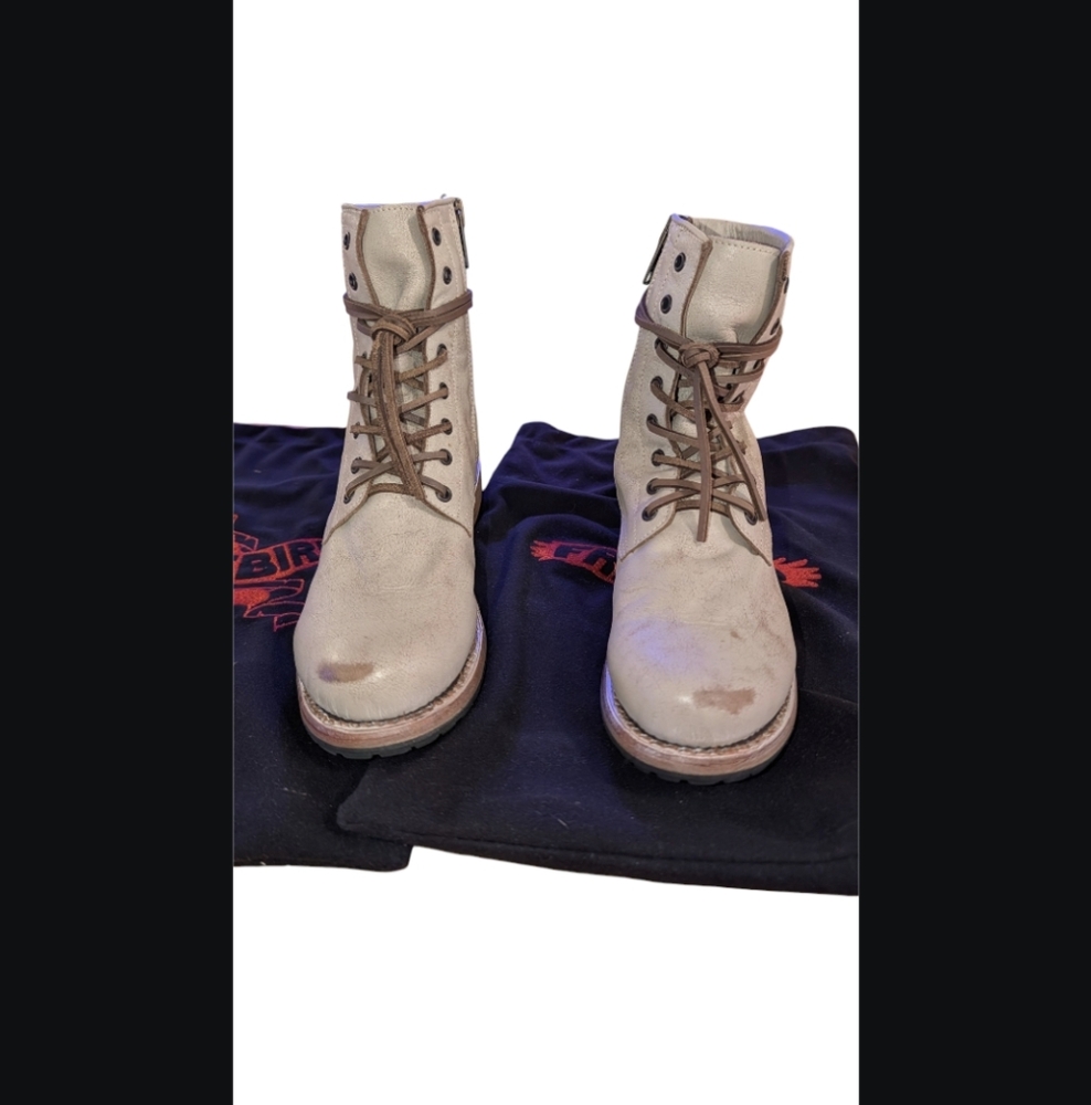 FREEBIRD Cream Leather Lace up Boots